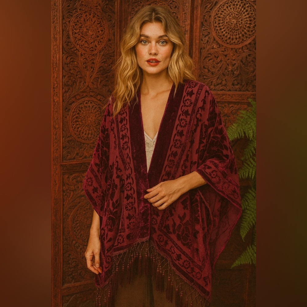 Elegant Boho Velvet Kimono Jacket